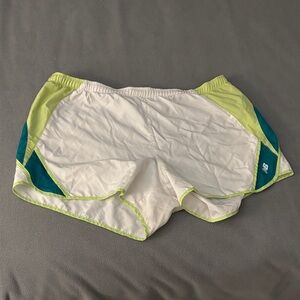 New Balance White and Green Athletic Shorts